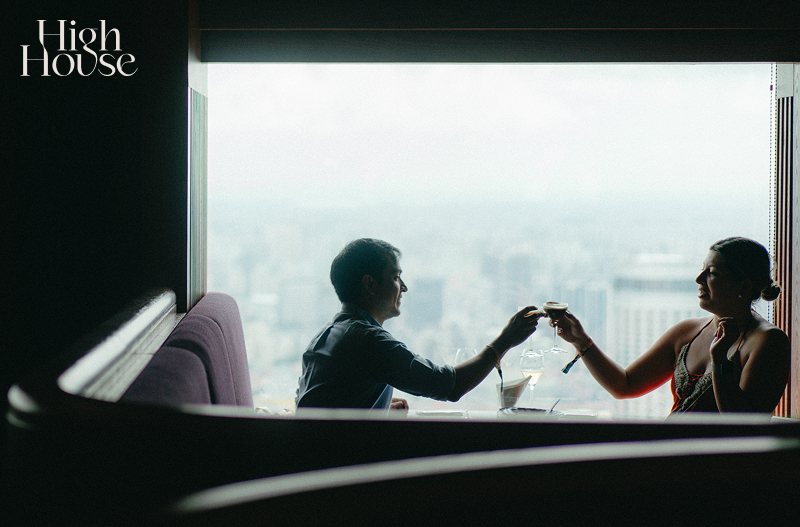 Couple toasting drinks on a romantic date night
