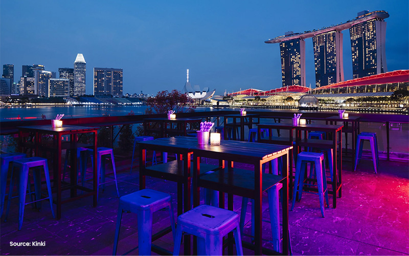 Kinki's rooftop bar with a spectacular view of Marina Bay