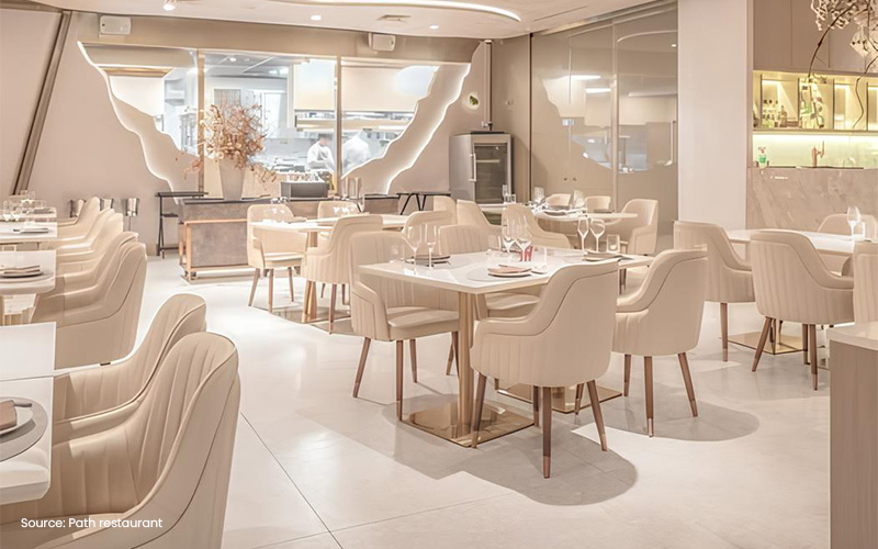 Path restaurant's fine dining interior, highlighting its ambience