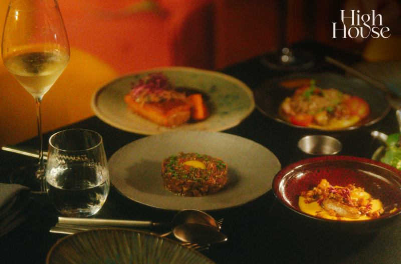 Table of delicious food and drinks for a date night