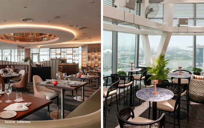 Zafferano's indoor and rooftop dining with a view