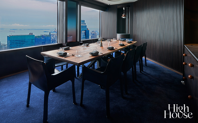 A private dining room with a view of the city