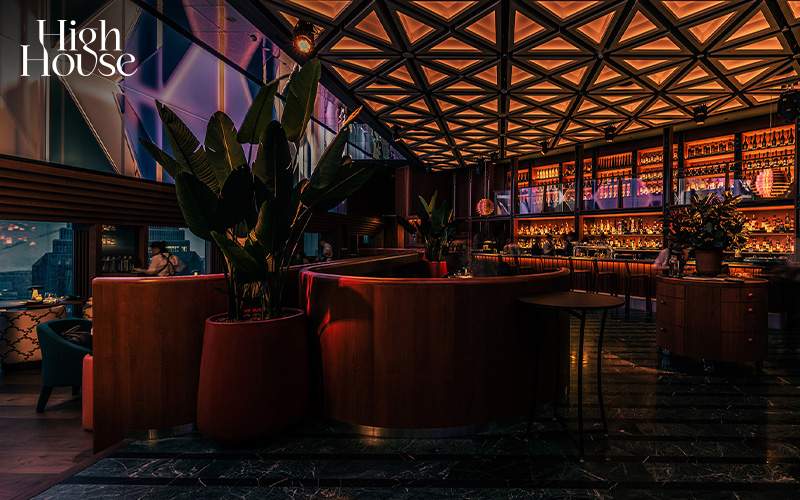 Bar interior at HighHouse, a romantic date spot