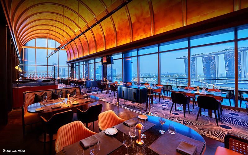 Elegant dining room with a view of Marina Bay Sands